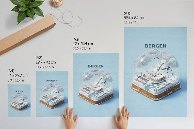 Póster con colores saturados Un pueblo en miniatura dentro de una bola de nieve