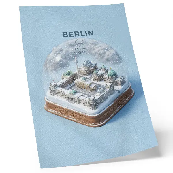 Lienzo decorativo moderno con diseño de una ciudad en miniatura dentro de una bola de nieve de cristal