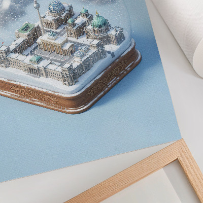 Lienzo decorativo moderno Una ciudad en miniatura dentro de una bola de nieve de cristal.
