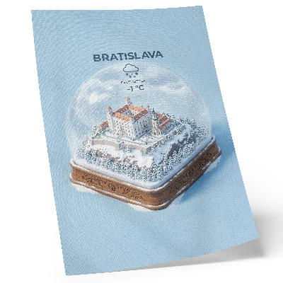 Póster Globo de invierno con castillo y estilo de ilustración de nieve