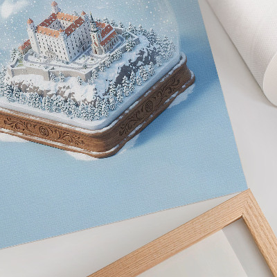 Póster Globo de invierno con castillo y estilo de ilustración de nieve