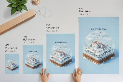Póster Globo de invierno con castillo y estilo de ilustración de nieve