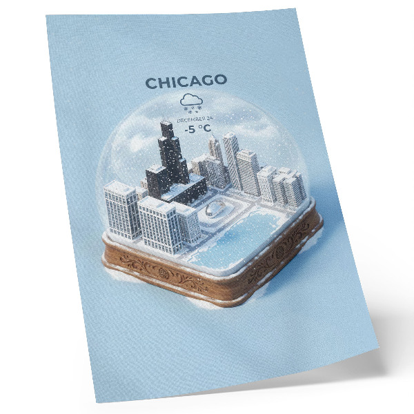 Lámina artística de alta calidad Una ciudad en miniatura en un entorno invernal.