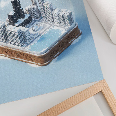 Lámina artística de alta calidad Una ciudad en miniatura en un entorno invernal.