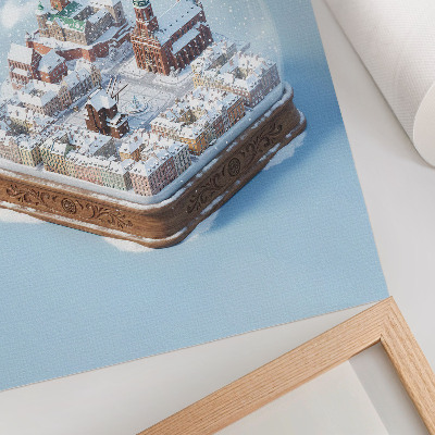 Póster con colores saturados Gdańsk invernal bajo la nieve en una bola de cristal