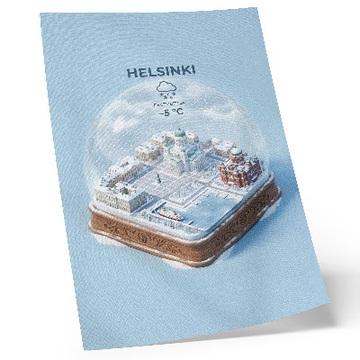 Lienzo decorativo moderno Helsinki en miniatura dentro de una bola de nieve