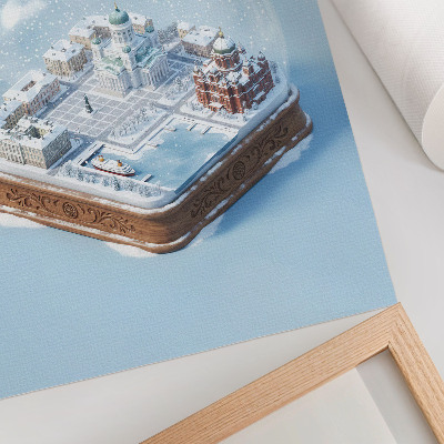 Lienzo decorativo moderno Helsinki en miniatura dentro de una bola de nieve