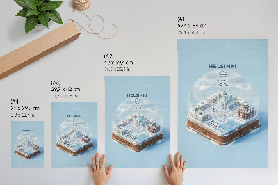 Lienzo decorativo moderno Helsinki en miniatura dentro de una bola de nieve