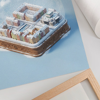 Póster Un paraíso navideño en una bola de nieve con colores cálidos.