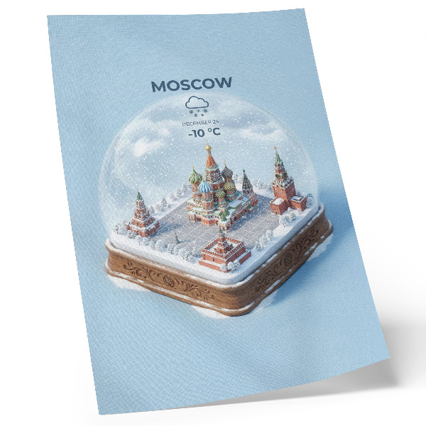 Lienzo decorativo moderno Moscú en miniatura dentro de una bola de nieve invernal