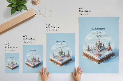 Lienzo decorativo moderno Moscú en miniatura dentro de una bola de nieve invernal