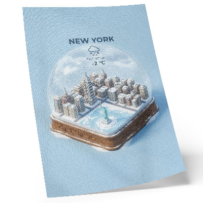 Póster Bola de nieve minimalista de invierno con ciudad
