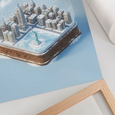 Póster Bola de nieve minimalista de invierno con ciudad