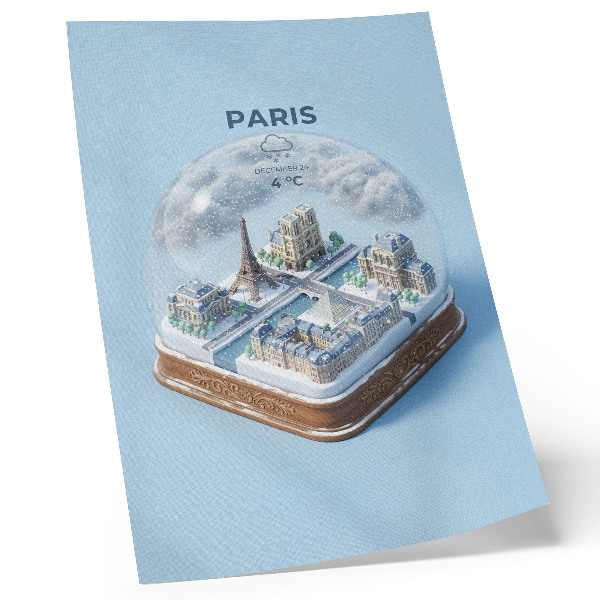 Póster con colores saturados Modelo de bola de nieve de París invernal