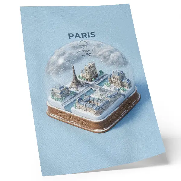 Bola de nieve de París invernal póster con colores saturados