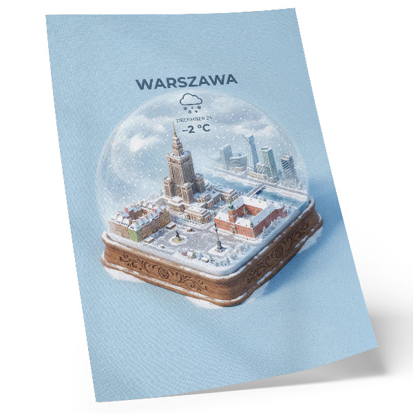 Póster Varsovia, invierno, globo de cristal, arquitectura de nieve.