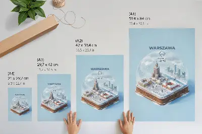Póster de Varsovia en invierno con globo de cristal y arquitectura nevada