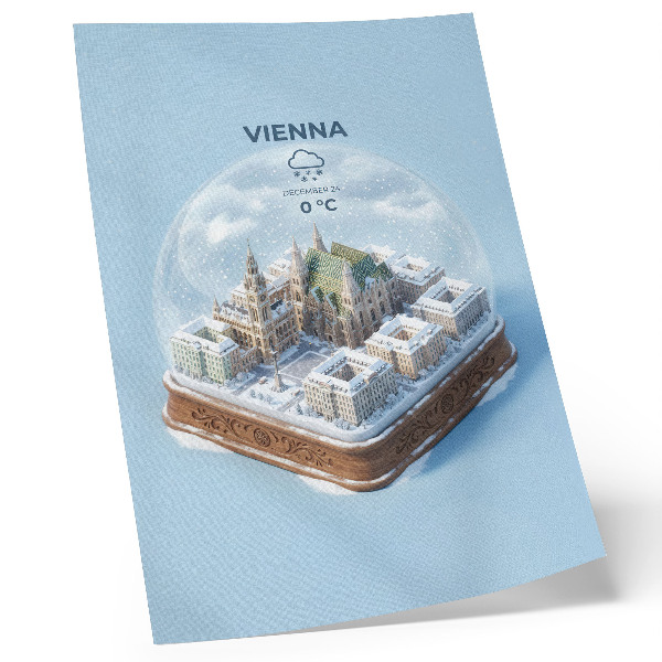 Lámina artística de alta calidad Un panorama en miniatura de Viena en una esfera de cristal.