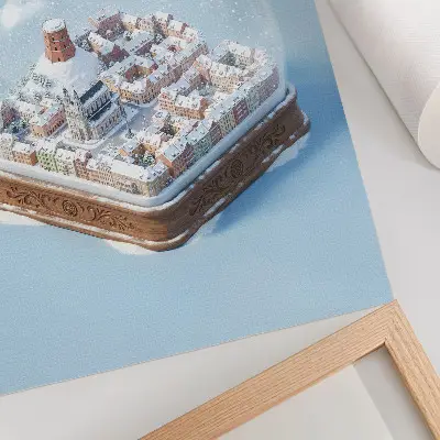 Póster de ciudad en miniatura diseño de esfera invernal con colores saturados y estilo mágico