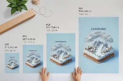 Póster un paraíso invernal en una esfera con colores serenos y encanto de montaña
