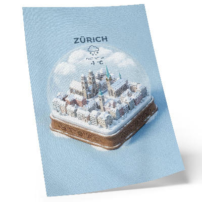 Lámina artística de alta calidad Ciudad en una bola de cristal, arquitectura invernal con nieve