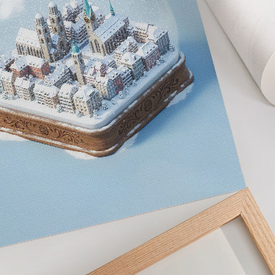 Lámina artística de alta calidad Ciudad en una bola de cristal, arquitectura invernal con nieve