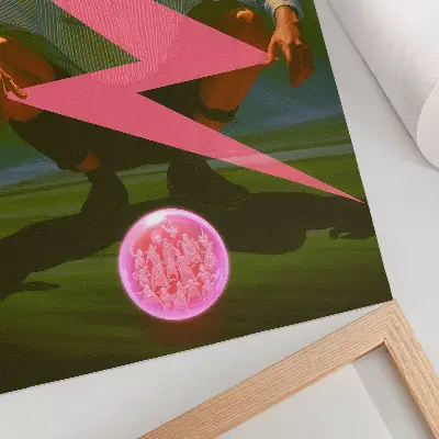 Póster con diseño de colores neón y figura sorprendente