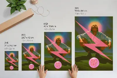 Póster con diseño de colores neón y figura sorprendente