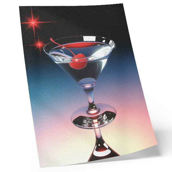 Póster con colores saturados Elegante copa de cóctel con cereza roja