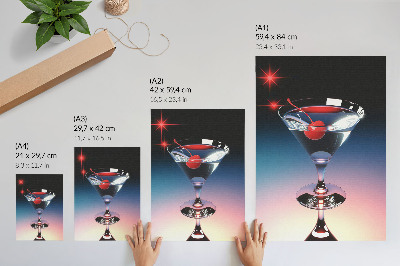 Póster con colores saturados Elegante copa de cóctel con cereza roja