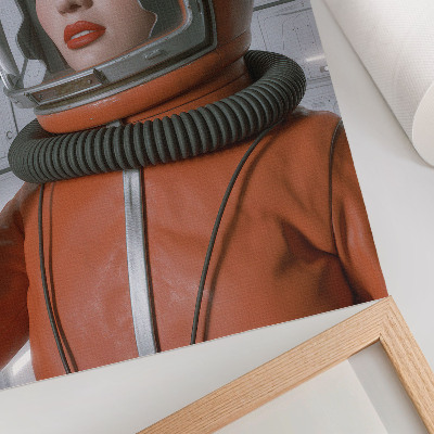Póster con colores saturados Figura espacial con traje espacial, modernidad naranja