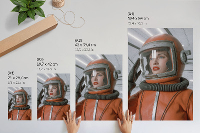 Póster con colores saturados Figura espacial con traje espacial, modernidad naranja