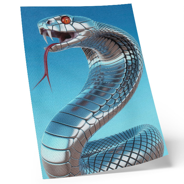 Lienzo decorativo moderno Serpiente metálica fondo azul intensidad roja