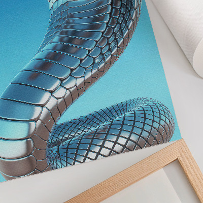 Lienzo decorativo moderno Serpiente metálica fondo azul intensidad roja