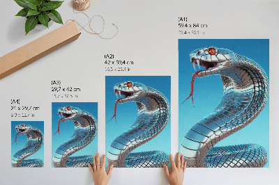 Lienzo decorativo moderno Serpiente metálica fondo azul intensidad roja