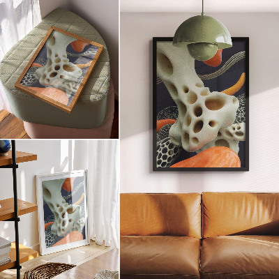 Póster con colores saturados Formas abstractas color crema, naranja y azul marino