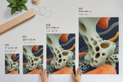 Póster con colores saturados Formas abstractas color crema, naranja y azul marino