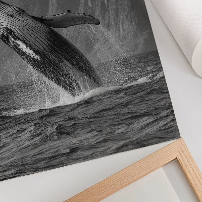 Póster de ballena saltando con montañas de fondo y colores saturados