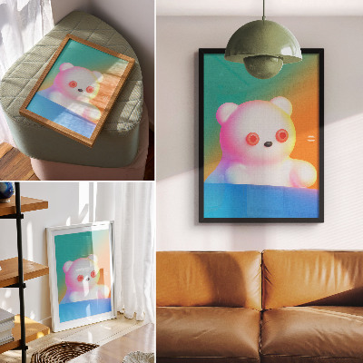 Lienzo decorativo moderno Osito de peluche colorido sobre un fondo degradado, estilo moderno.