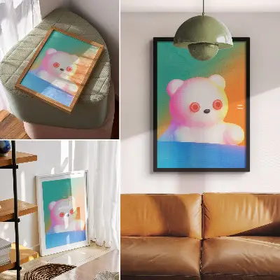 Lienzo decorativo moderno osito de peluche colorido sobre un fondo degradado