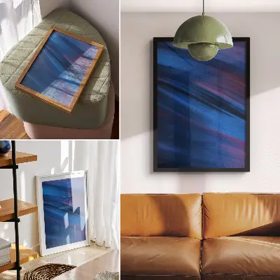 Póster con bandas de color dinámicas en tonos azules