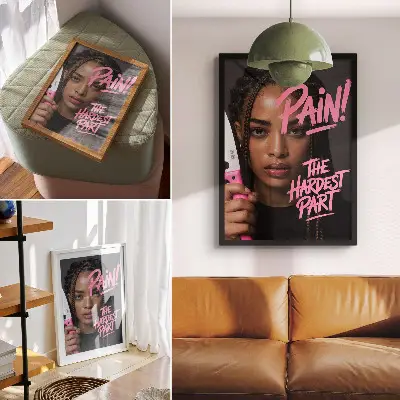 Lienzo decorativo moderno rostro con letras rosas y ambiente dinámico