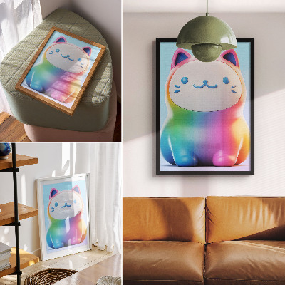 Póster de gato arcoíris con diseño degradado con colores saturados de estilo moderno