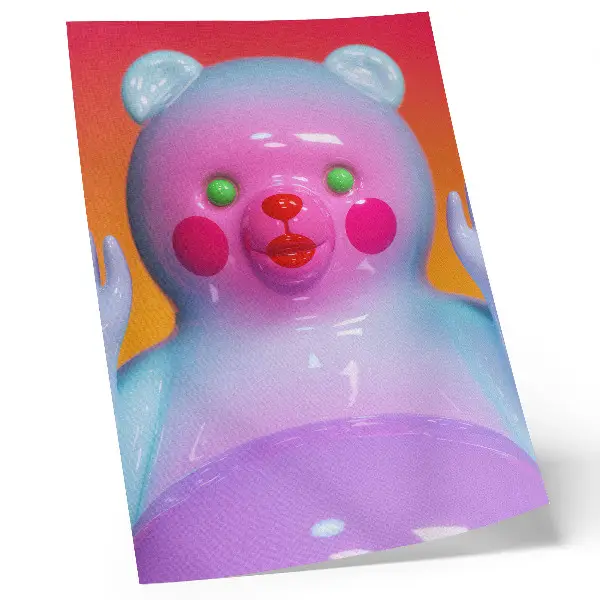 Lienzo decorativo moderno con diseño de oso de peluche colorido y composición de colores vivos