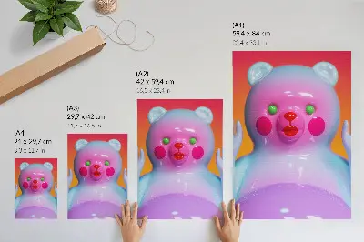 Lienzo decorativo moderno con diseño de oso de peluche colorido y composición de colores vivos