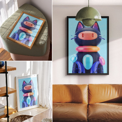 Lámina artística de alta calidad criatura adorable en un entorno futurista con colores vivos