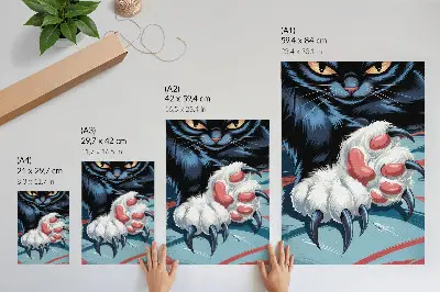 Póster de gato con garras de colores vivos y dinamismo intenso
