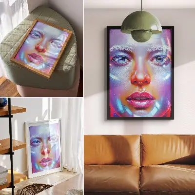 Lienzo decorativo moderno retrato futurista con colores enérgicos