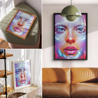 Lienzo decorativo moderno Un retrato futurista lleno de colores enérgicos.