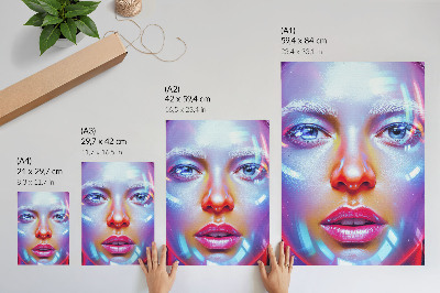Lienzo decorativo moderno Un retrato futurista lleno de colores enérgicos.